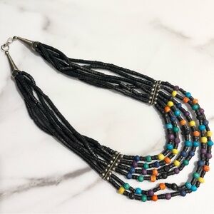 Vintage Artisan Tribal Inspired Multi-Layer Wood  Clay Bead Necklace